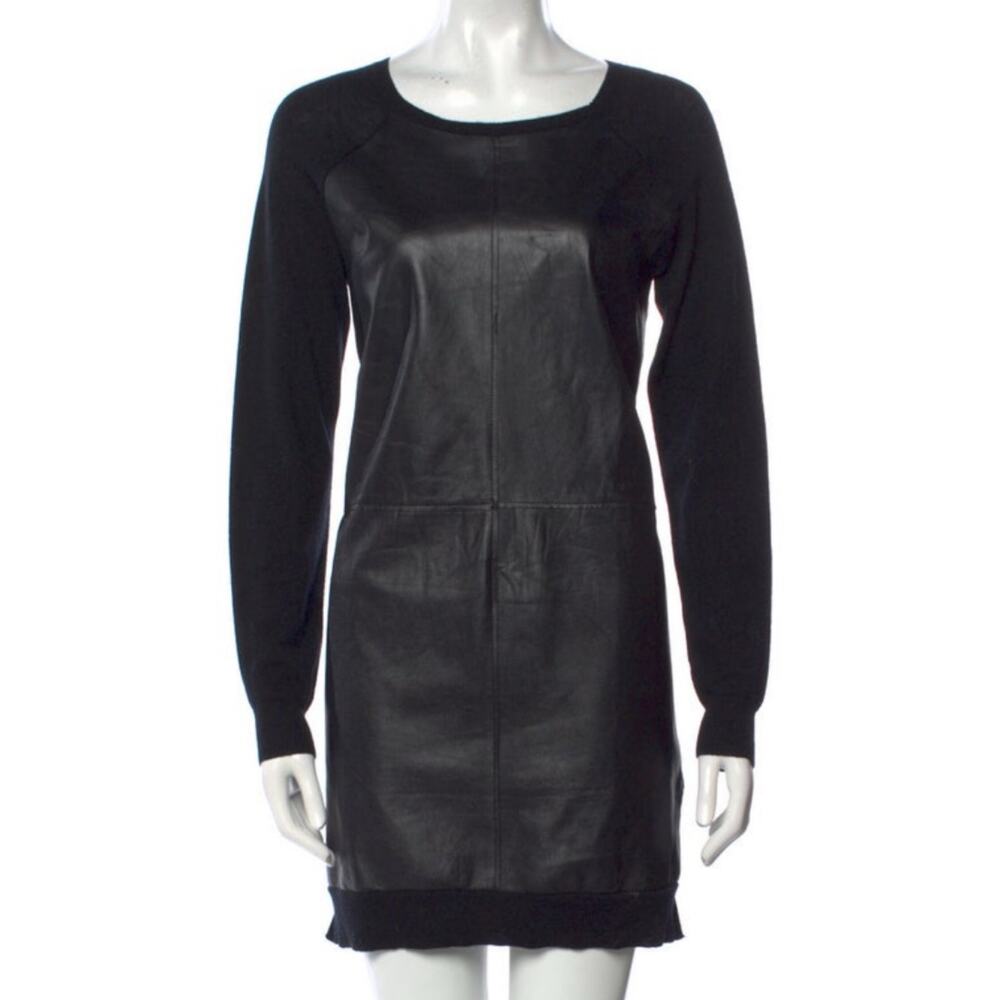 Zadig & Voltaire Deluxe Lioni Lamb Leather Panel Wool Sweater Dress S FLAW